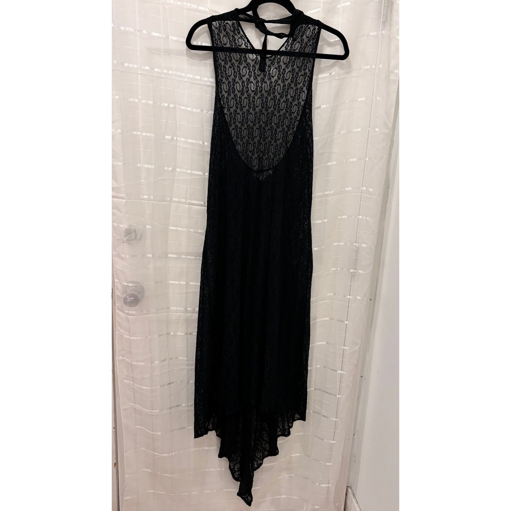Victoria's Secret Black Floral Lace High-Low‎ Halter Nightgown Dress Medium